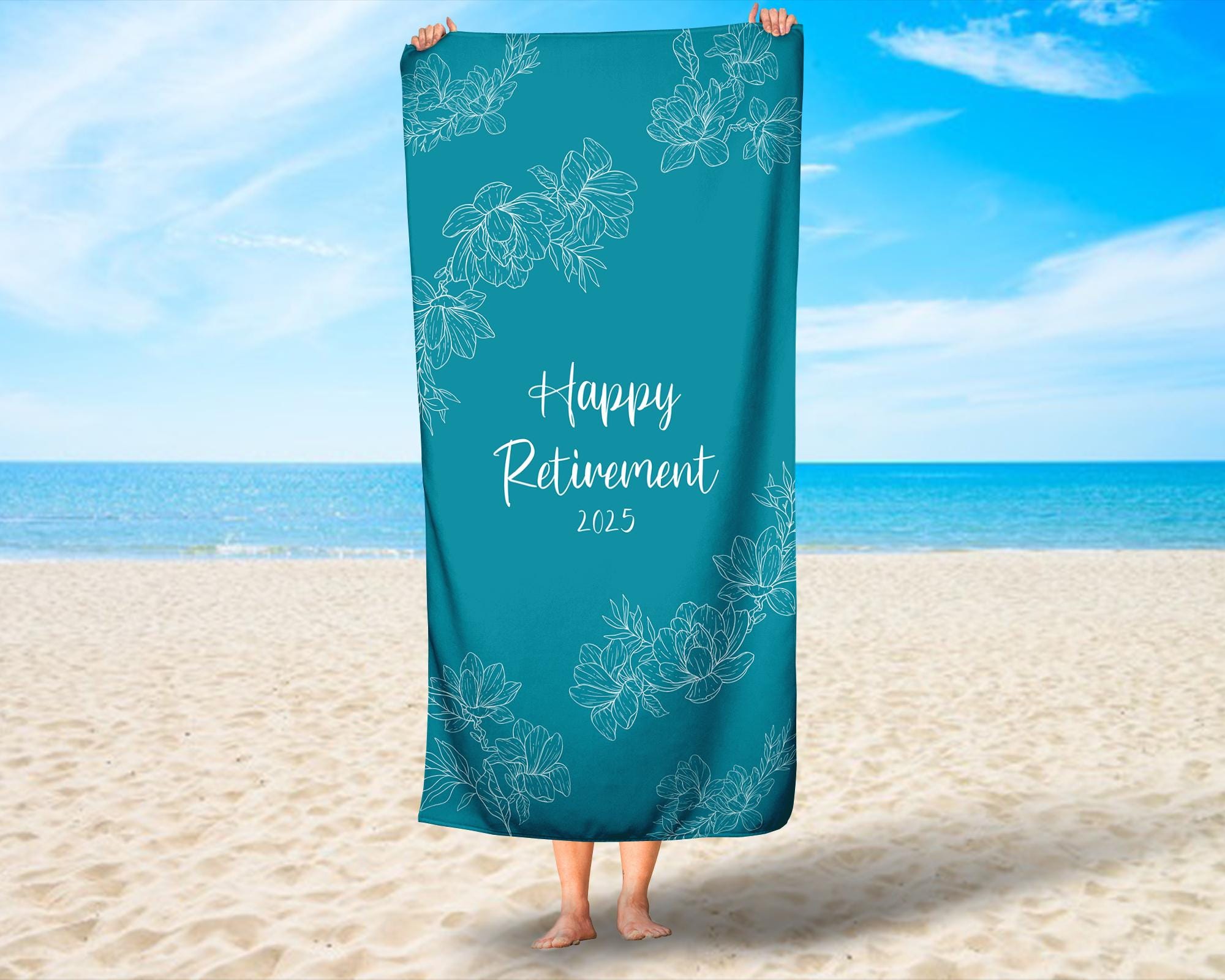 Floral Retirement Beach Towel, Retirement Beach Towel Gift, Floral Design Retirement Beach Blanket, Pool Towel, Unique Retirement Gift