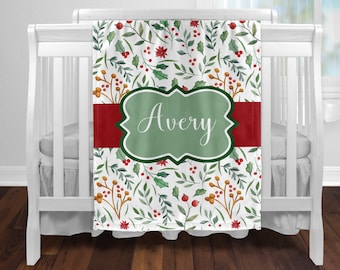 Personalized Christmas Baby Blanket, Floral Christmas Blanket, Baby's First Christmas, Christmas gift, Newborn Blanket, Baby Shower gift