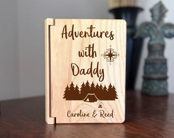 Personalized Adventures with Daddy Small Photo Album, Camping with Dad Grandpa, Family Vacation Memories Wooden Picture Album