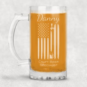 Personalized Beer Mug, Engraved Beer Stein, American Flag Themed Beer Mug, Gift for Husband, Father&#39;s Gift, Craft Beer Lovers Gift