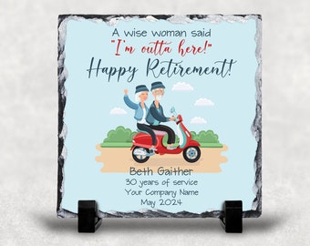Personalized Retirement Slate, Retirement Plaque, Quirky Retirement Gift, Retirement Keepsake, Funny Gift for retiree, I'm Outta Here Gift