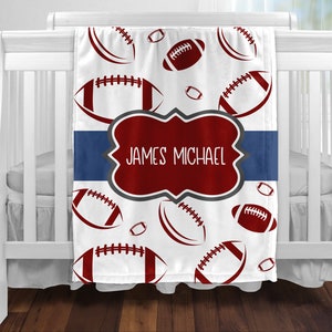Personalized Football Baby Blanket, Football Toddler Blanket, Sports Blanket, Custom Baby Shower Gift, Personalized Baby Name Blanket