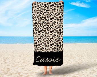 Personalized Leopard Beach Towel, Leopard Pool Party Towel, Leopard Pool Party, Leopard Beach Towel, Easter Basket Stuffer, Easter Gift