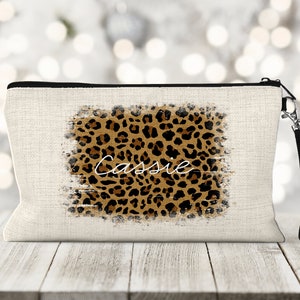 Leopard Print Zipper Bag, Personalized Makeup Pouch, Leopard Print Gift, Leopard Print Makeup Pouch, Cheetah Zipper Bag, Cheetah Wristlet