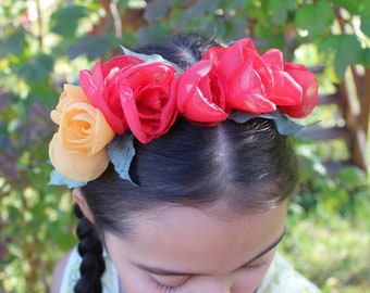 Rose Crown Red flower headband Red Flower Crown Roses Headband Red wedding flower Red Yellow Headband Boho hairpiece Ukrainian Accessories