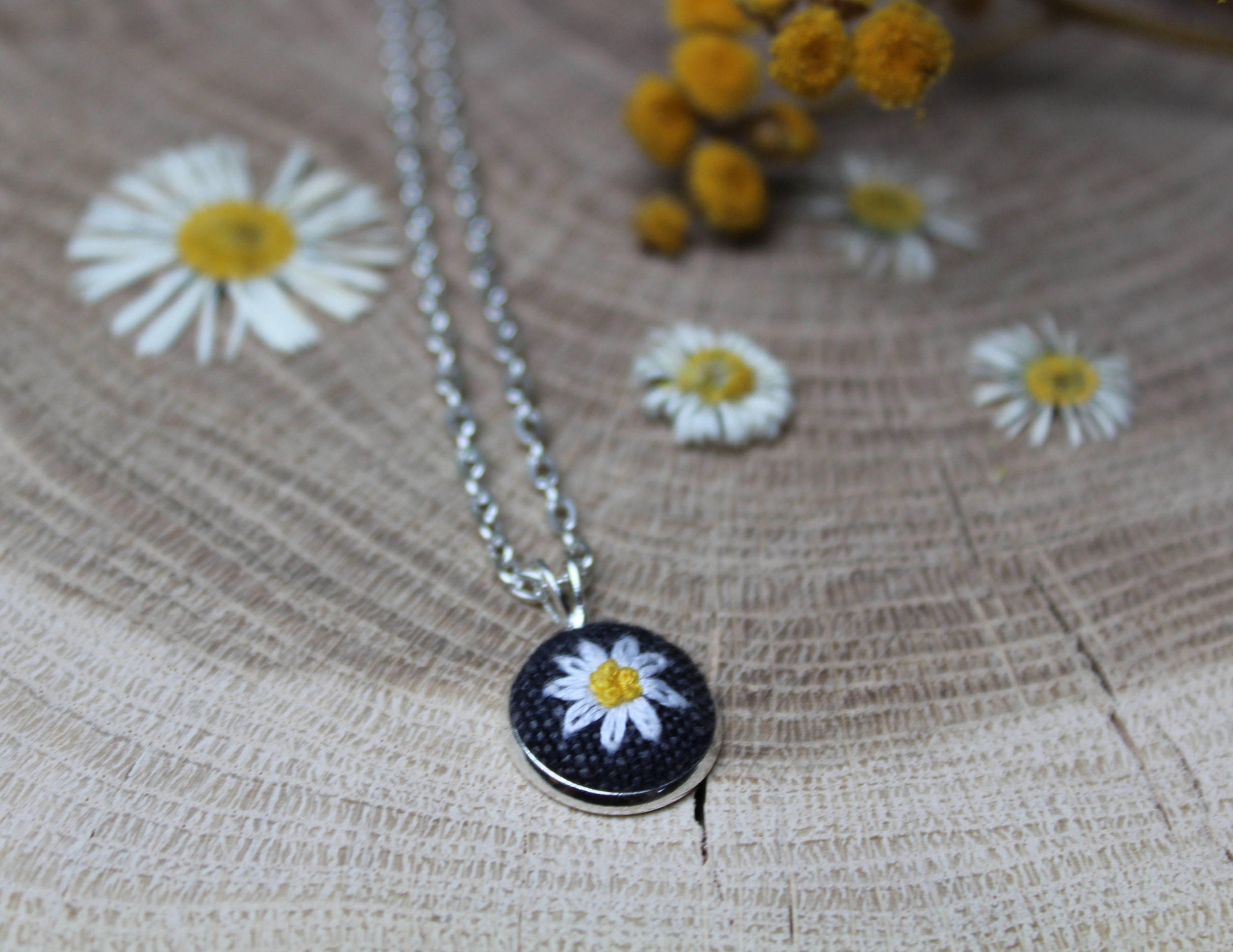 Beautiful little flower pendant hand embroidered