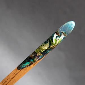 Hair stick Mushroom Painted Fern Hair Long Hair Holder slide Forest Witch Woodland Fairy Mushroom Wooden Hair Wood Hair Accessories
