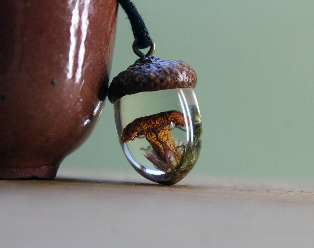 Acorn Necklace: Real Chanterelle Mushroom & Moss Pendant - Etsy