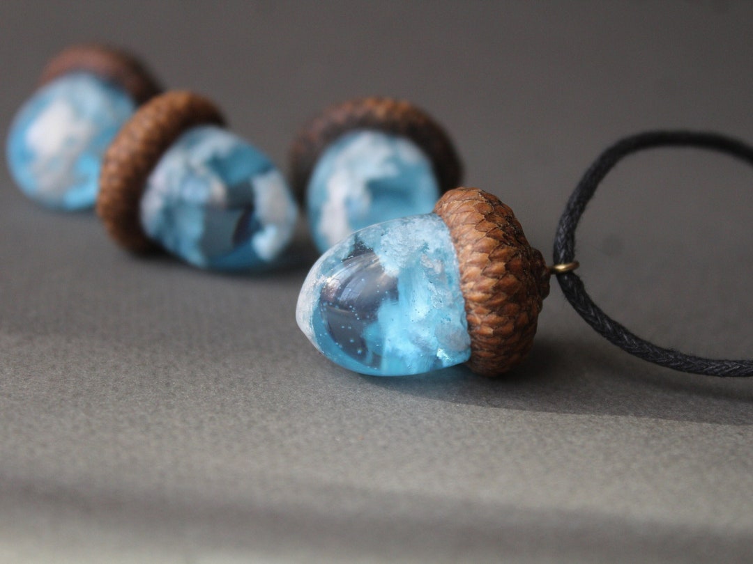 White Cloud Blue Sky Acorn Necklace Cloudy Sky Kiss Necklace Etsy