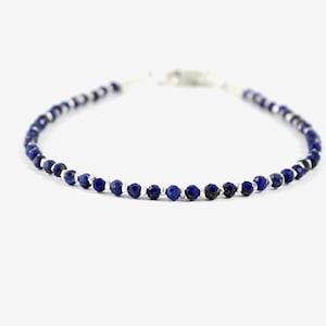 Lapis & Karen Hill Tribe Silver Beaded Bracelet - Minimalist Stacking Bracelet
