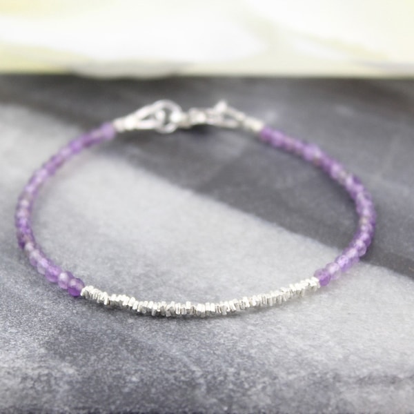 Amethyst Beaded Bracelet,Minimalist Beaded Bracelet,Karen Hill Tribe Silver,February Birthstone Bracelet,bracelet for woman,Bridesmaid Gift