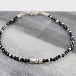 Black Onyx Beaded Bracelet: Sterling Silver Clasp, Karen Hill Tribe Silver