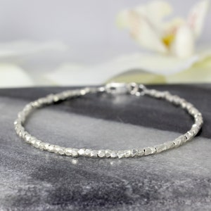 Tiny Karen Hill Tribe Silver Beaded Bracelet, Minimal Silver Beaded Bracelet