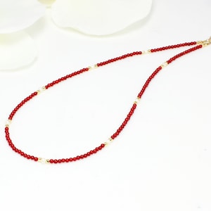 Red Short Necklace,Tiny Red Coral Beaded Necklace,Beaded Necklace,Tiny Stones Beaded Necklace,Beaded Necklace For Woman,Gift for her