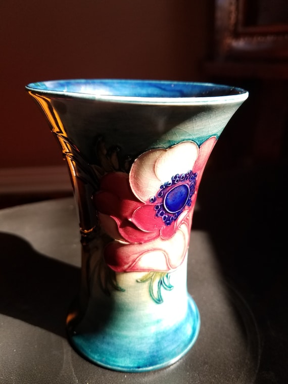 Vintage Moorcroft Pottery Anemone Pattern Vase England Etsy