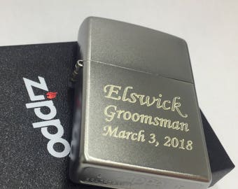 SATIN CHROME Personalized Engraved zippo Lighter (Best Man,Groomsmen, Father, Brother, Weddings, Birthdays).