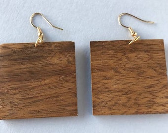 Handmade Face Grain Wood Square Earrings