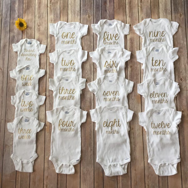 Weekly & Monthly Onesies® Set || Infant Milestone Bodysuits || Organic Cotton || Baby's First Year Set || Baby Shower Gift || GLITTER