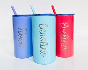 Engraved Mini Tumbler with Straw || FREE SHIPPING || Stainless Steel Cup || Birthday Gift || Dishwasher Safe || Personalized Cup with Name