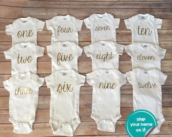 Monthly Onesie® Set with Month Number || Set of 12 || Baby Milestone Bodysuits || Baby's First Year || Baby Shower Gift || GLITTER AVAILABLE