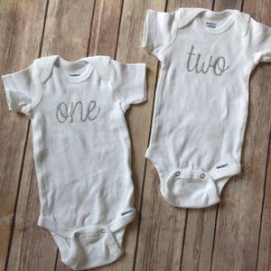Monthly Onesie® Set with Month Number Set of 12 Baby Milestone Bodysuits Baby's First Year Baby Shower Gift GLITTER AVAILABLE image 2