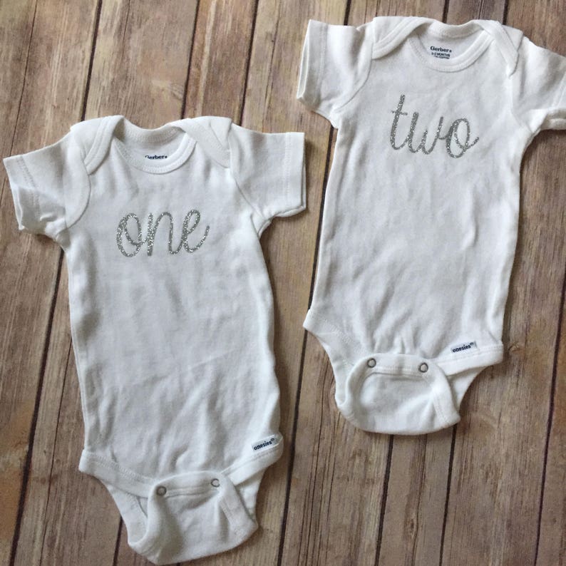 Monthly Onesie® Set with Month Number Set of 12 Baby Milestone Bodysuits Baby's First Year Baby Shower Gift GLITTER AVAILABLE image 2