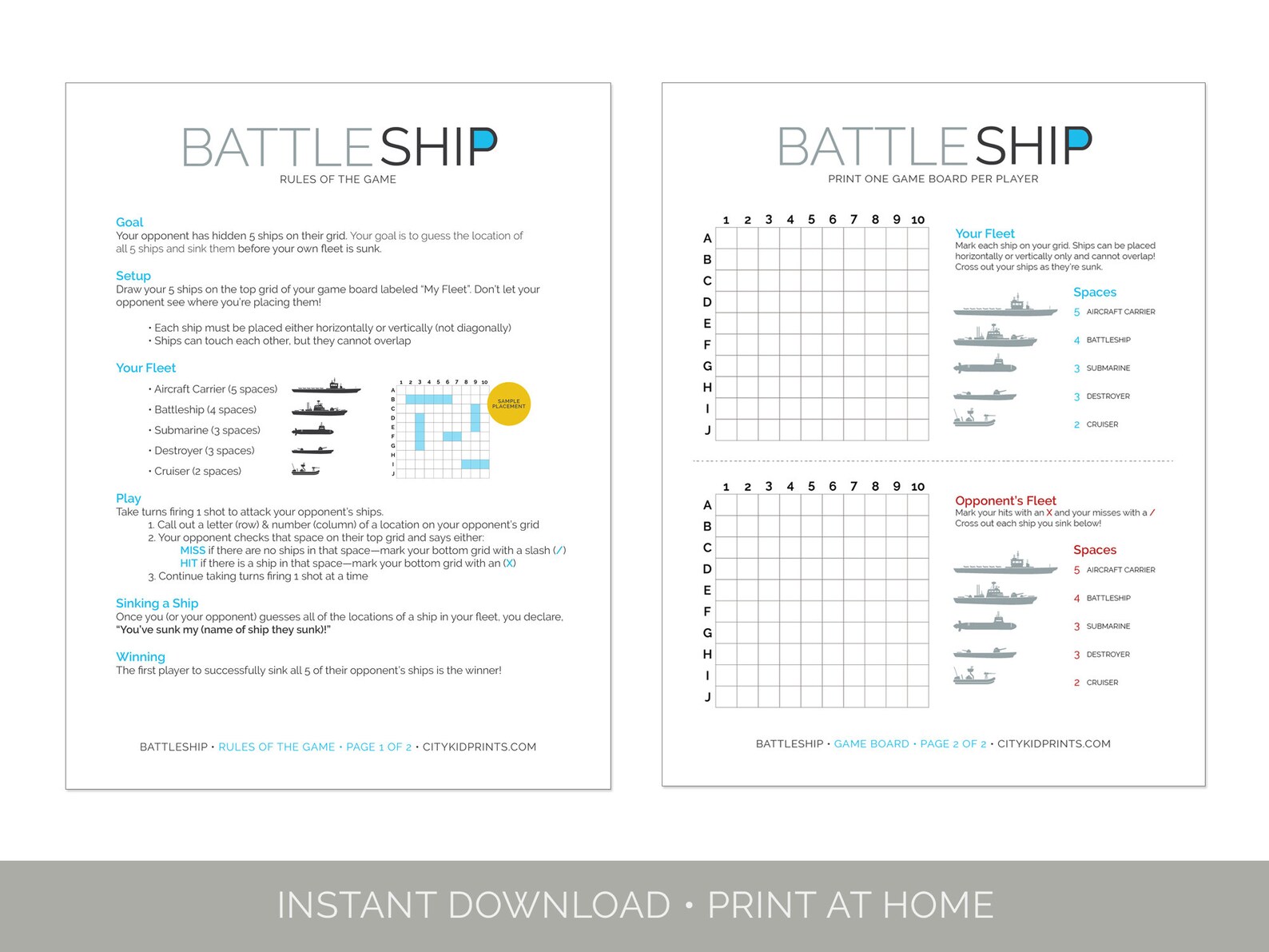 Battleship PRINTABLE Game - Etsy