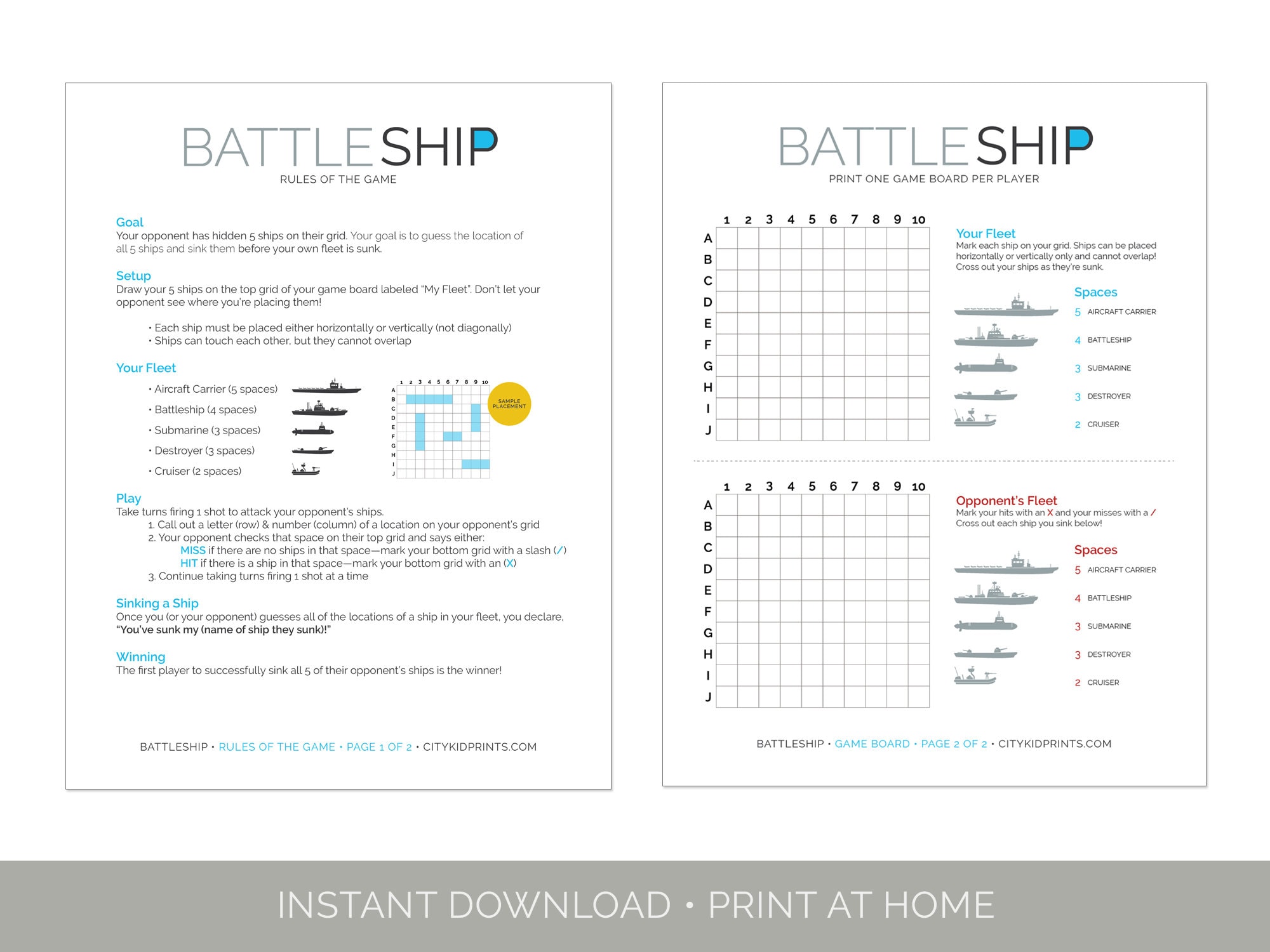Battleship PRINTABLE Game - Etsy