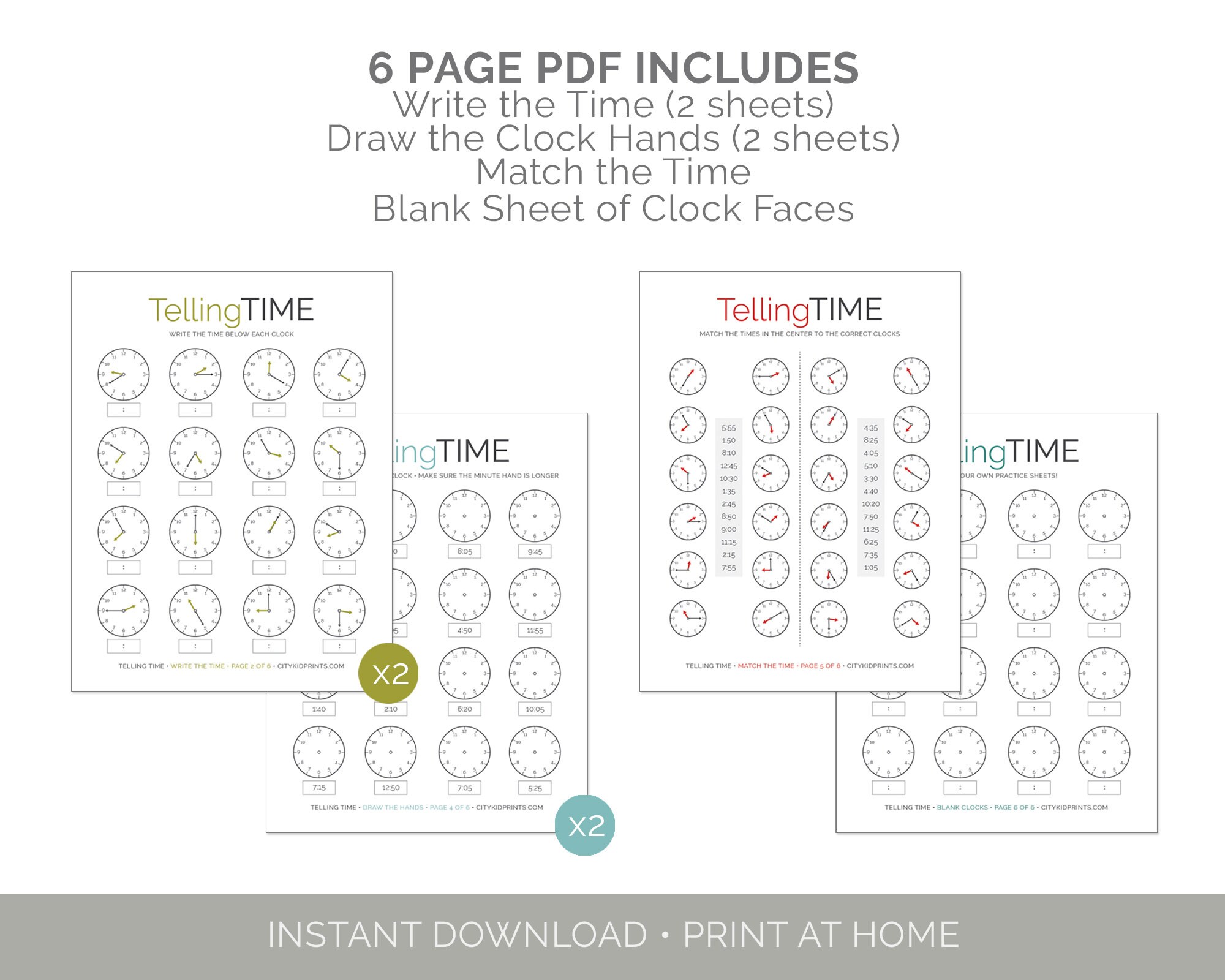 Telling Time Printable Worksheets 1st grade and up | Etsy
