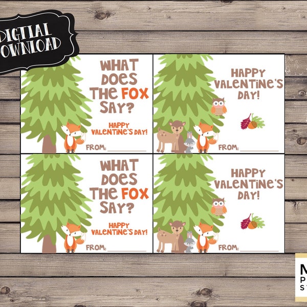 What does the fox say; forest; Valentine's Day Cards; instant digital download