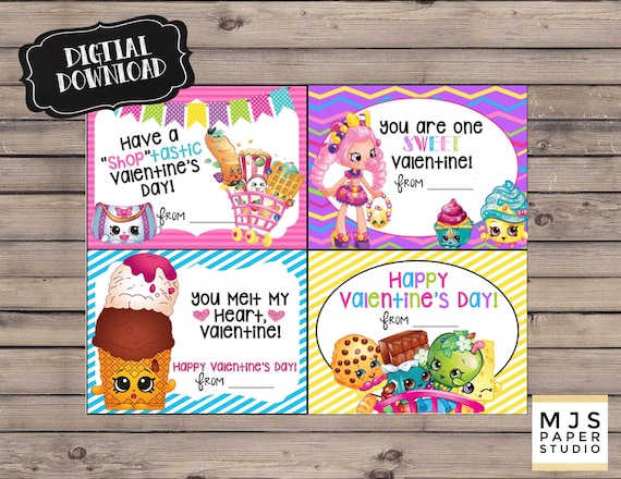 Shopkins Valentine's Day Cards; Instant Digital Download;
