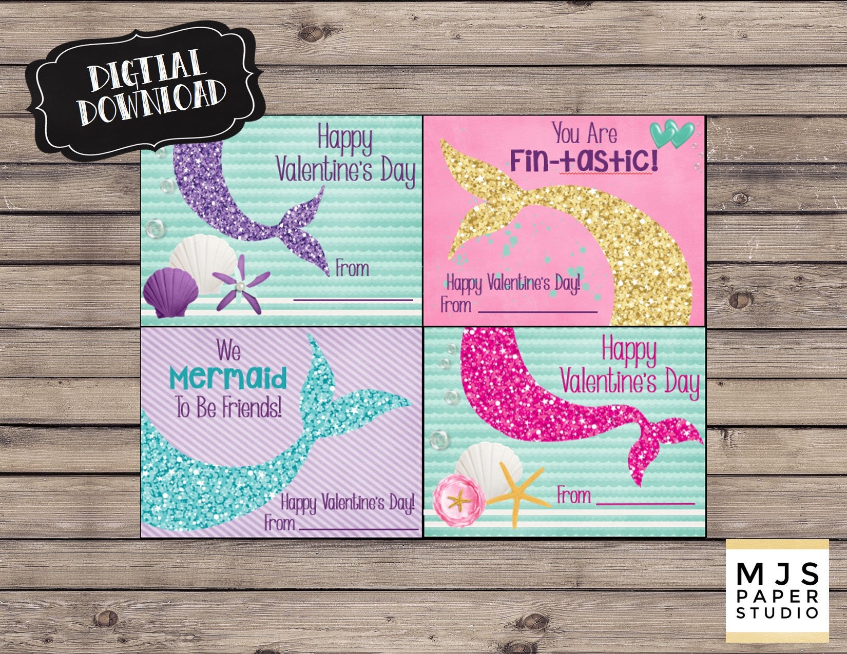 Mermaid Valentine's Day Cards; Instant Digital Download - Etsy