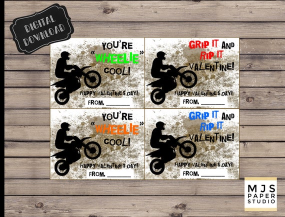 Dirt Bike Valentine's Day Cards instant digital download | Etsy
