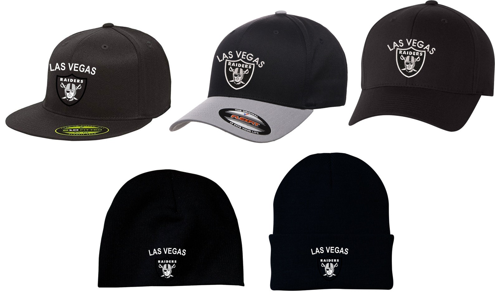 Las Vegas Raiders Cap Hat Flexfit Silver and Black Flat Bill Etsy