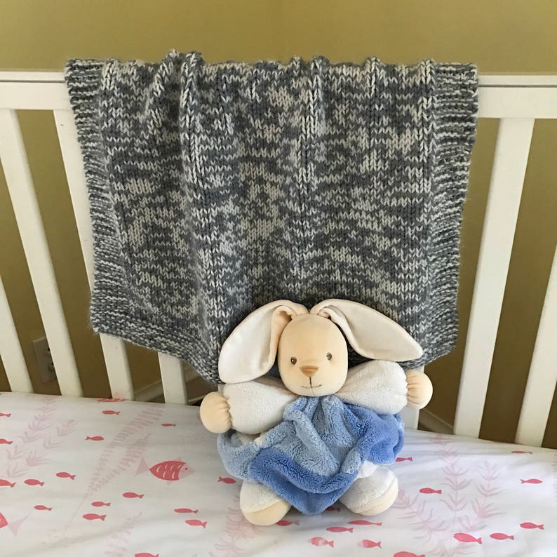 Knit Baby Blanket in Gray and White Knitted Baby Blanket Etsy