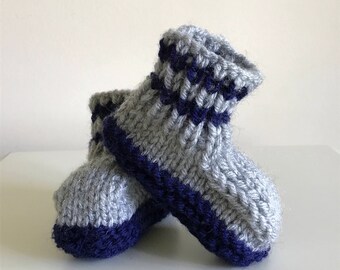 Chaussons en tricot pour nouveau-né, cadeau pour nouveau-né, grosses chaussures bébé en tricot à la main, cadeau pour bébé en tricot, 0-6 mois 6-12 mois bleu gris