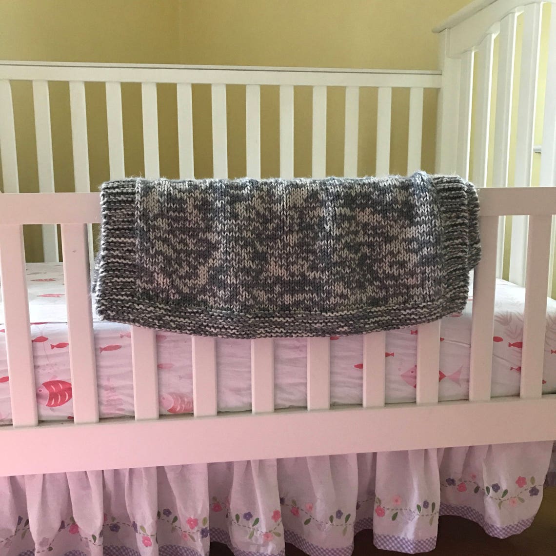 Knit Baby Blanket in Gray and White Knitted Baby Blanket Etsy