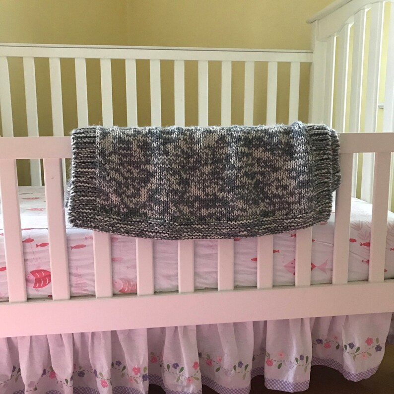 Knit Baby Blanket in Gray and White Knitted Baby Blanket Etsy
