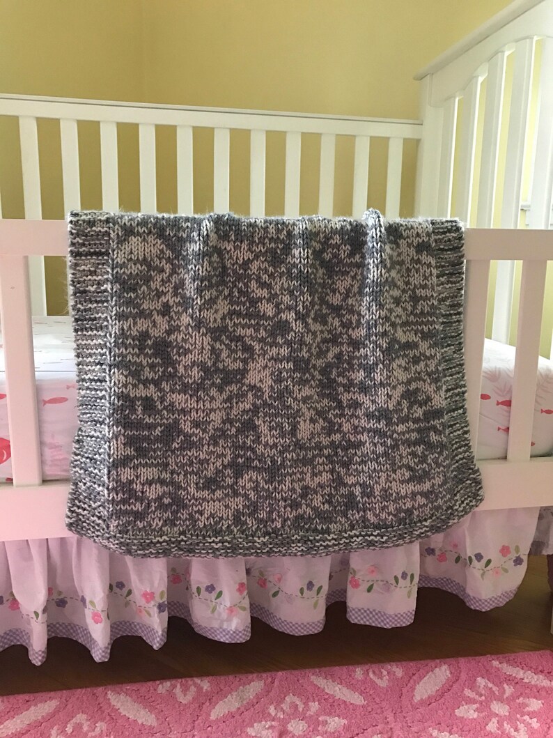 Knit Baby Blanket in Gray and White Knitted Baby Blanket Etsy