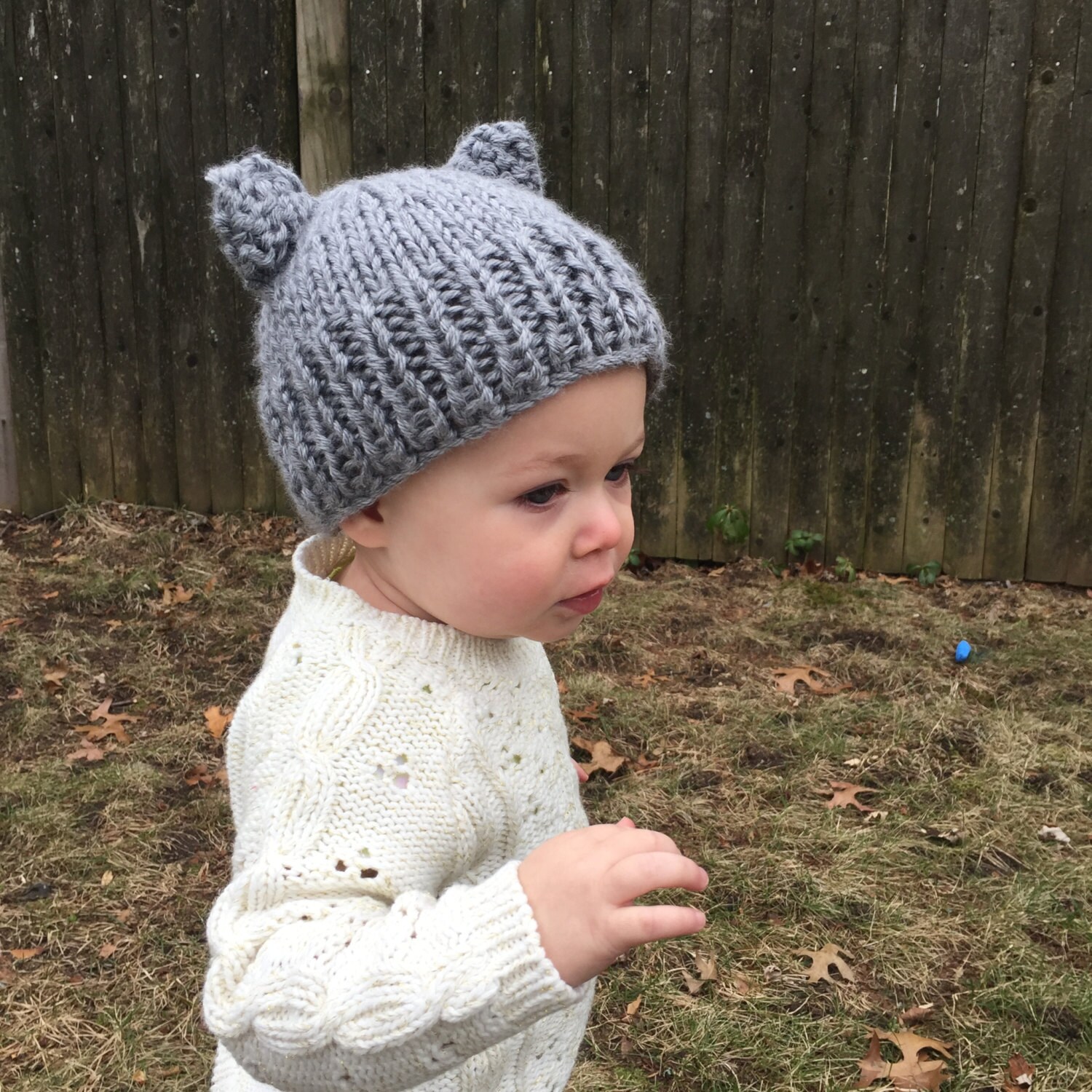 Kids Knitted Hat with Bear Ears Gray Knit Baby Hat Gray Knit Etsy