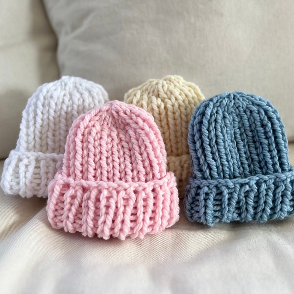 Hand Knit Newborn Hat, Baby Knit Hat 0-3 Months, 3-6 Months and 6-12 Months