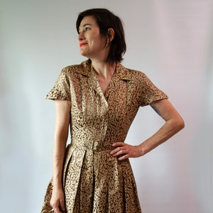 1950&#39;s Saks Fifth Ave bronze day dress with matching shoes AS IS