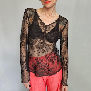 Vintage 90s Brown Lace Mesh Top – M