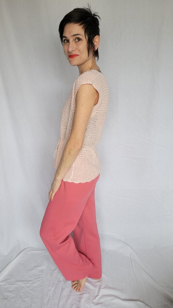 Pretty pink 80s crochet blouse