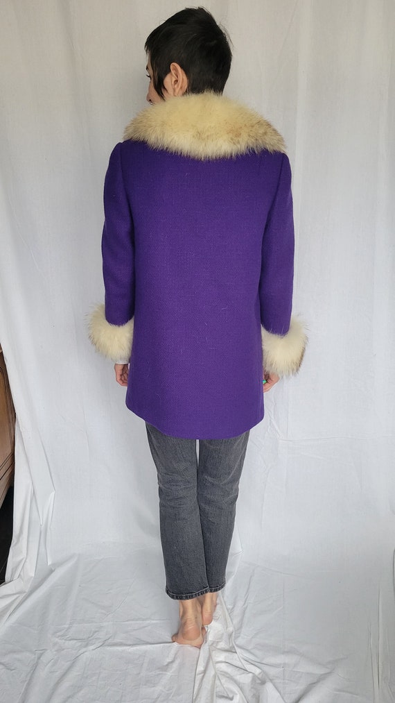 1960s purple wool and fox trim coat - image 8