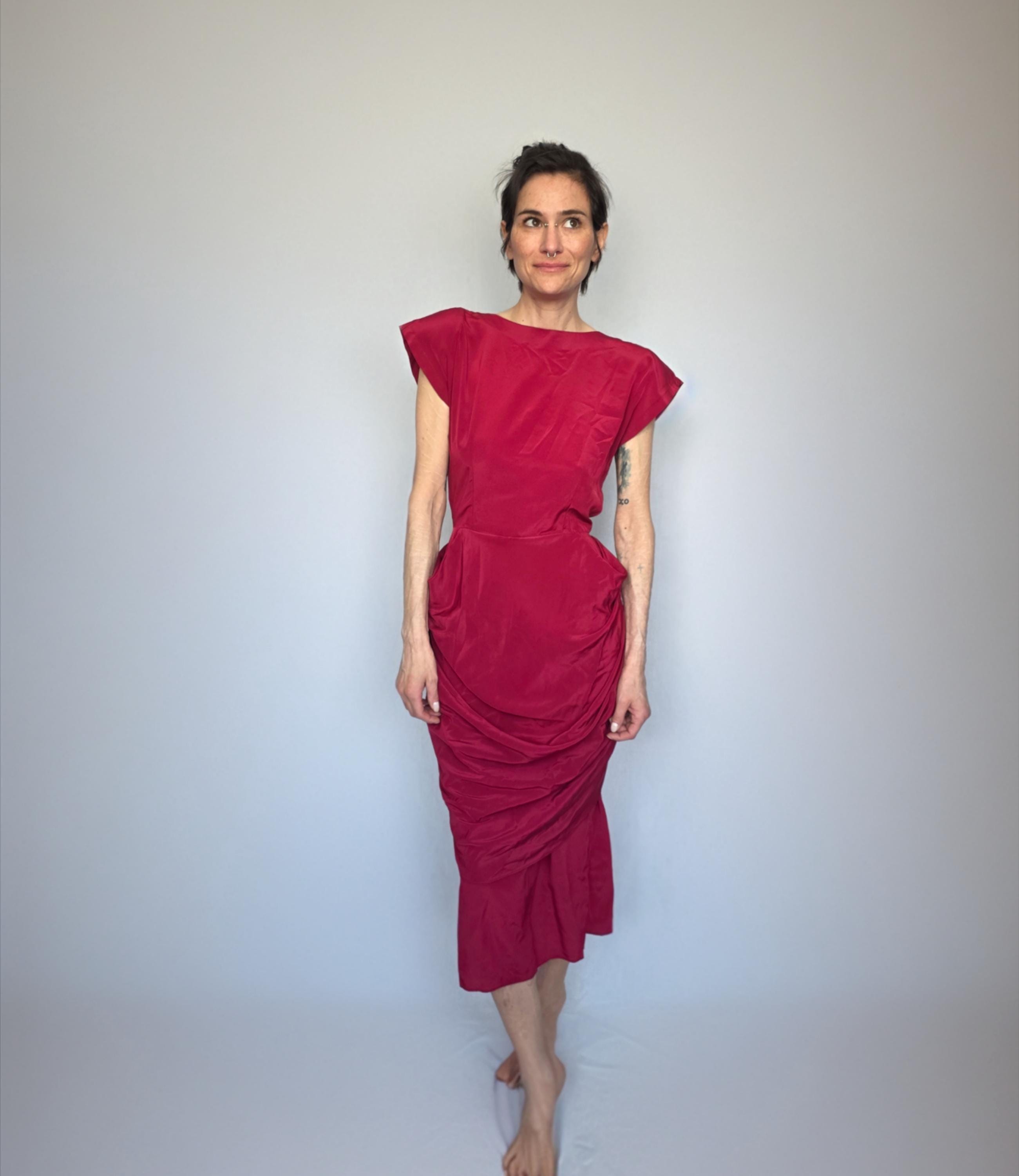 midi wiggle dress Red Polka Dot Wiggle Dress