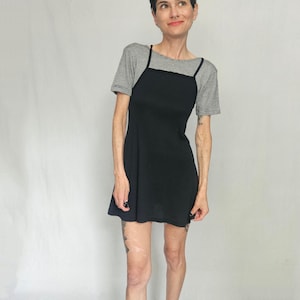 Y2K Black Cotton Stretch Mini Dress – Layered Look Slip Dress