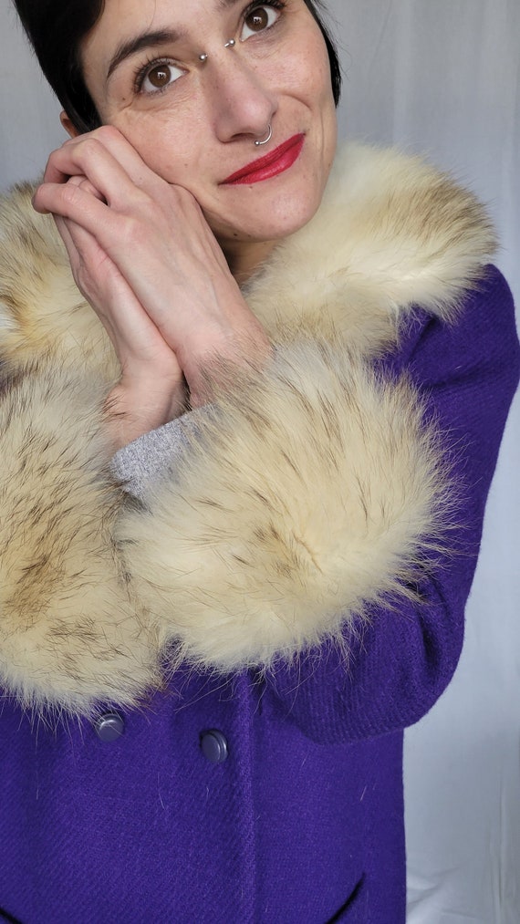 1960s purple wool and fox trim coat - image 7