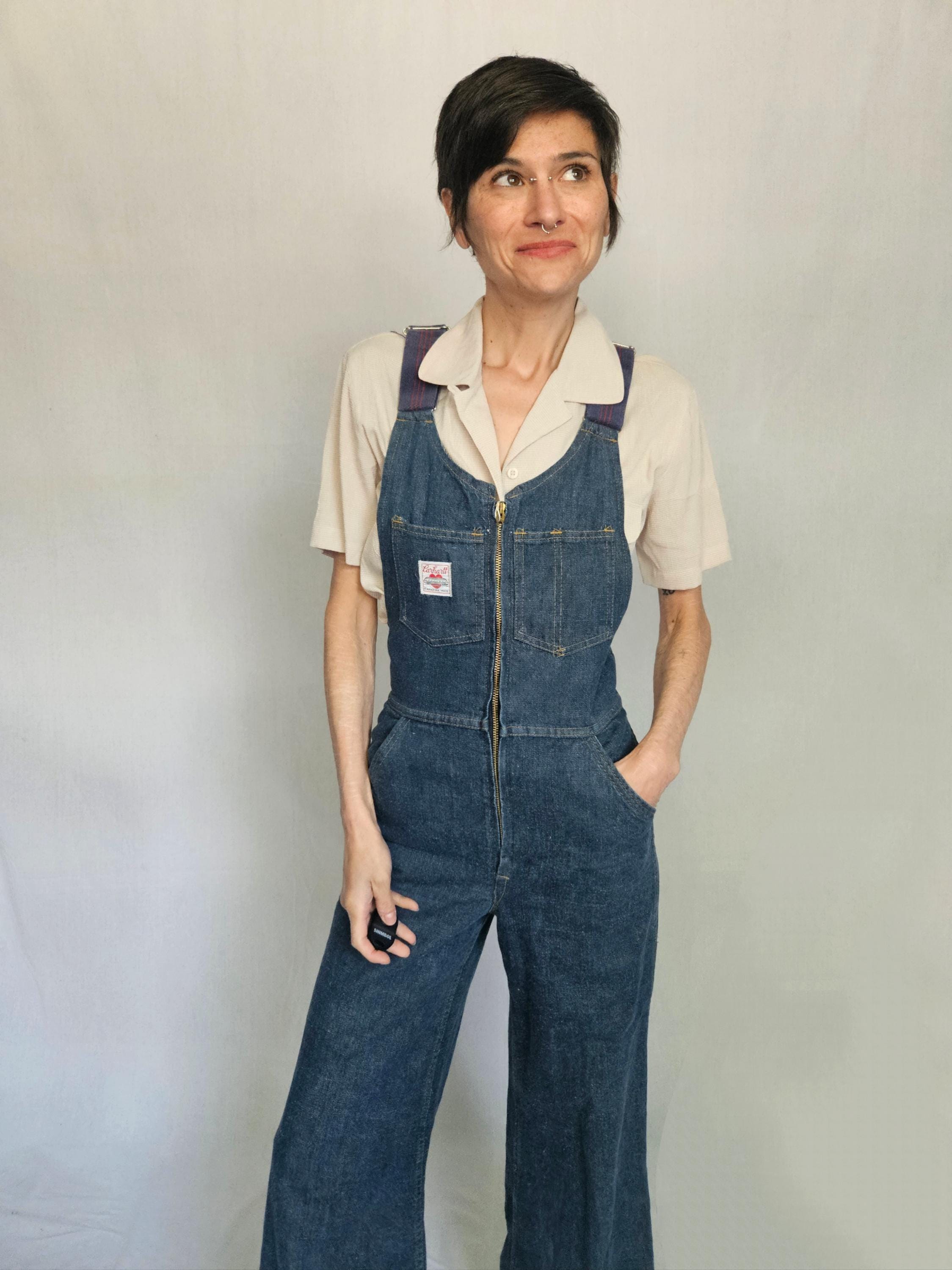 70s Carhartt Denim Overalls – Rare Wide-leg Zip Front Workwear