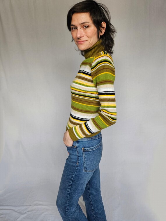 Vintage 90s Striped Turtleneck With Silver Thread Detail- XS